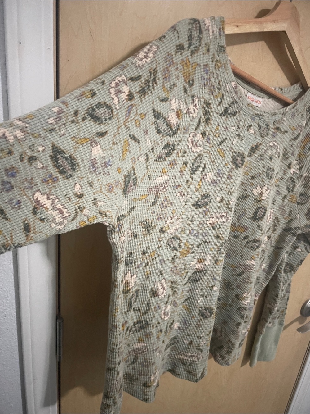Knox Rose Sage Boho Floral Waffle-Knit Long Sleeve Top XXL - Picture 5 of 10